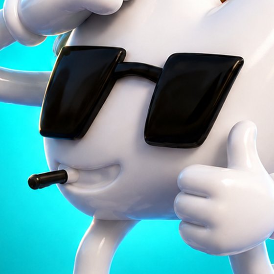 Remus — glossy white heart with black sunglasses and a toothpick, giving a thumbs up